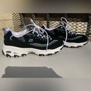 Sketchers D’ Lites Glowing Path Black with Rainbow Details Lace Up Sneakers